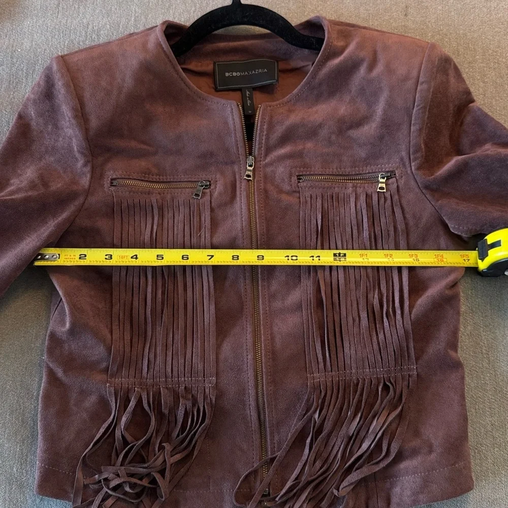 BCBG MaxAzria Brown Microsuede Fringe Jacket